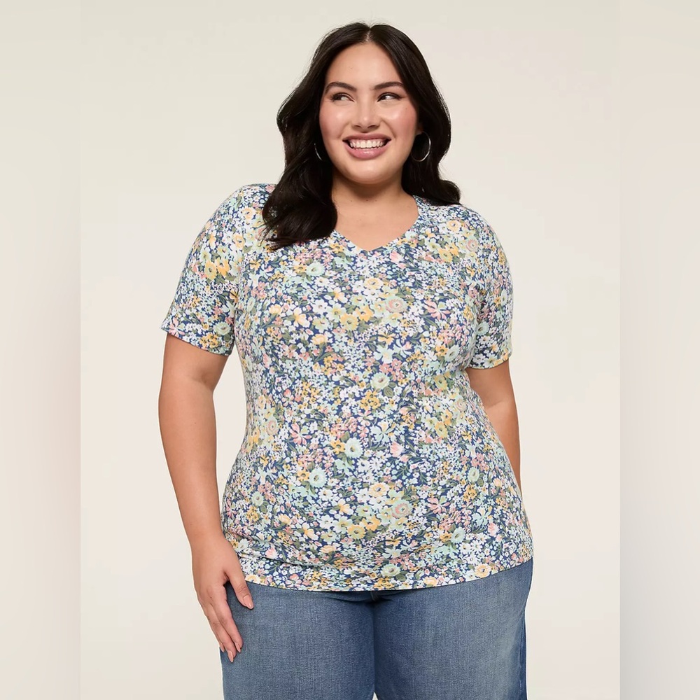 🪻🌸 Lane Bryant Perfect Sleeve V-Neck Tee – Multi Floral 🌸🪻